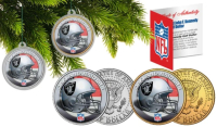 Raiders Set of (2) Christmas Tree Ornaments JFK Half Dollar Coins at PristineAuction.com