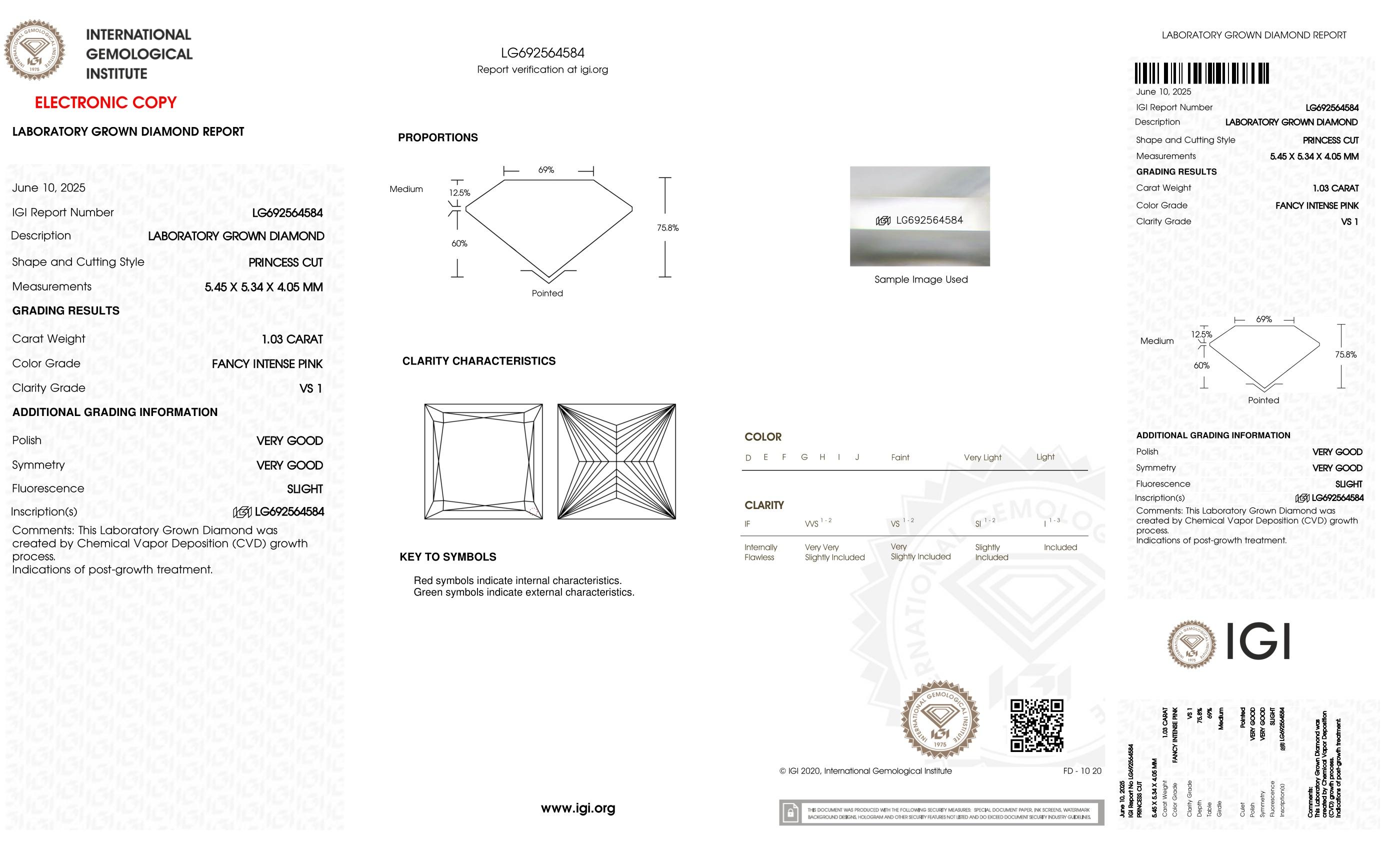 1.03 Carats Lab Grown FANCY INTENSE PINK Diamond Loose VS1 | IGI Cert at PristineAuction.com 1.03 Carats Lab Grown FANCY INTENSE PINK Diamond Loose VS1 | IGI Cert at PristineAuction.com