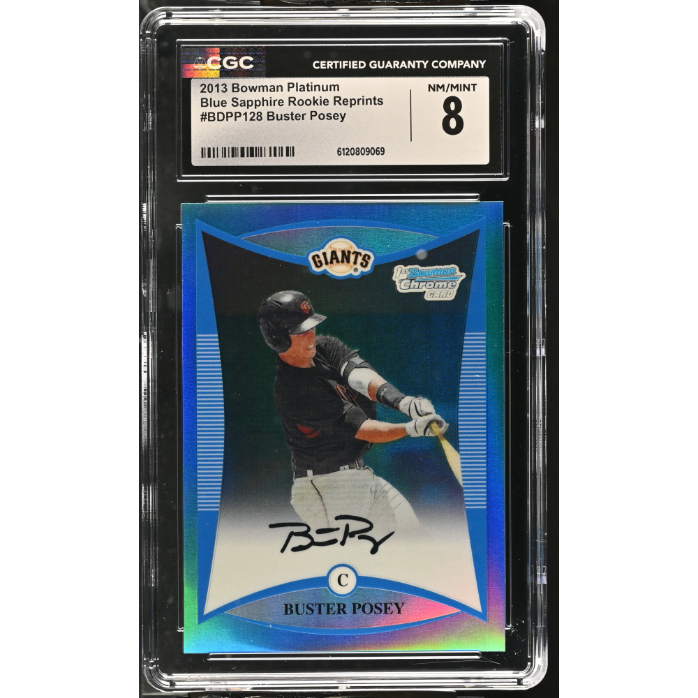 Buster Posey 2013 Bowman Platinum Blue Sapphire Rookie Reprints #BDPP128 (CGC 8) at PristineAuction.com