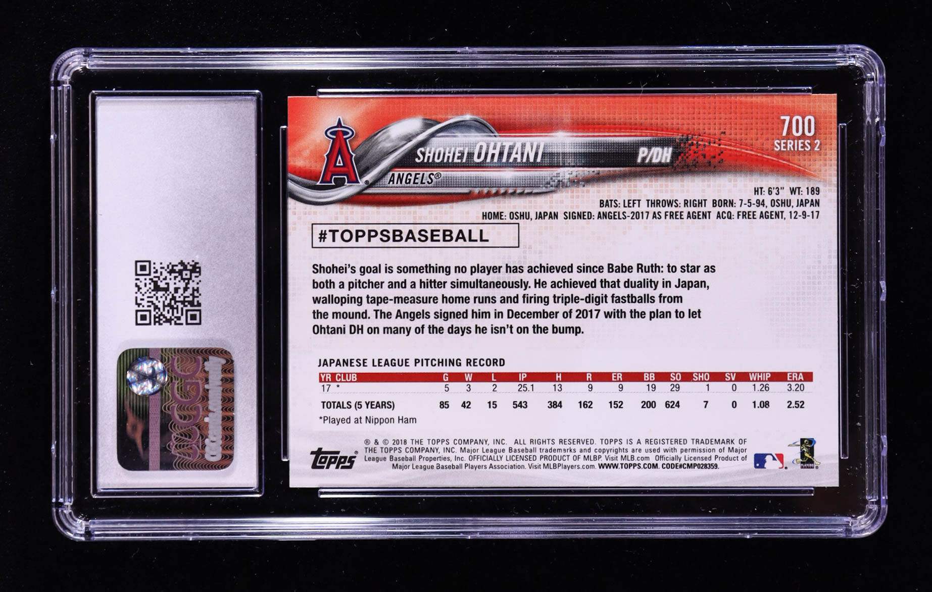 Shohei Ohtani 2018 Topps #700 RC (CGC 10) at PristineAuction.com Shohei Ohtani 2018 Topps #700 RC (CGC 10) at PristineAuction.com