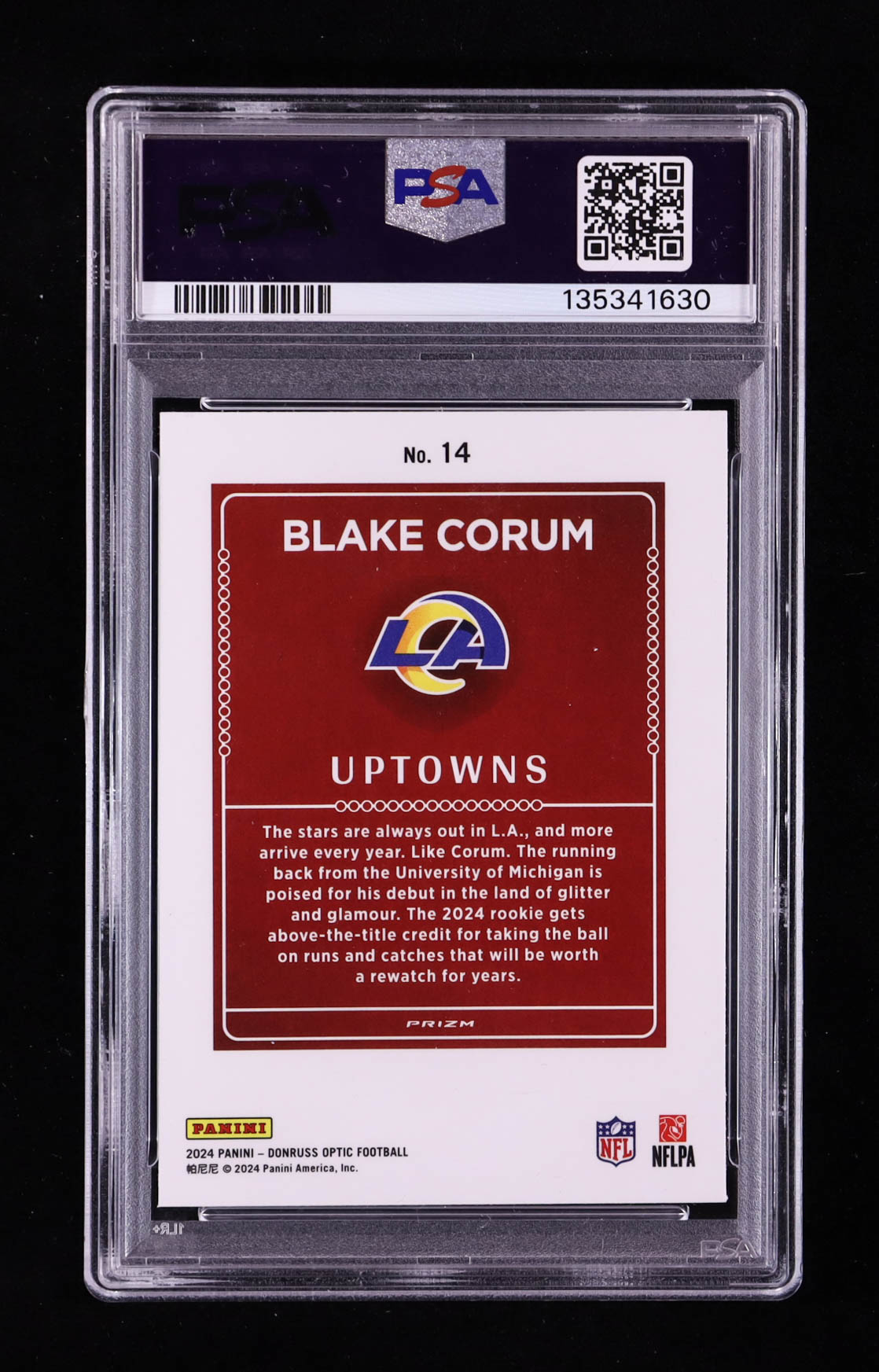 Blake Corum 2024 Donruss Optic Uptowns #14 RC (PSA 10) at PristineAuction.com Blake Corum 2024 Donruss Optic Uptowns #14 RC (PSA 10) at PristineAuction.com