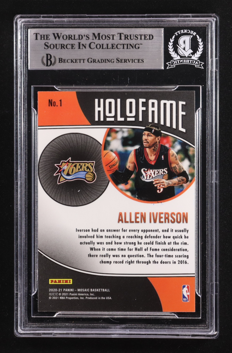 Allen Iverson Signed 2020-21 Panini Mosaic HoloFame #1 (BGS) at PristineAuction.com Allen Iverson Signed 2020-21 Panini Mosaic HoloFame #1 (BGS) at PristineAuction.com