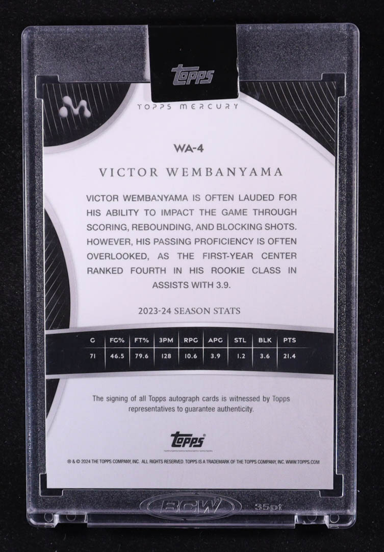 Victor Wembanyama 2023-24 Topps Mercury Victor Wembanyama Autographs White Refractors #WA4 #27/35 RC at PristineAuction.com Victor Wembanyama 2023-24 Topps Mercury Victor Wembanyama Autographs White Refractors #WA4 #27/35 RC at PristineAuction.com