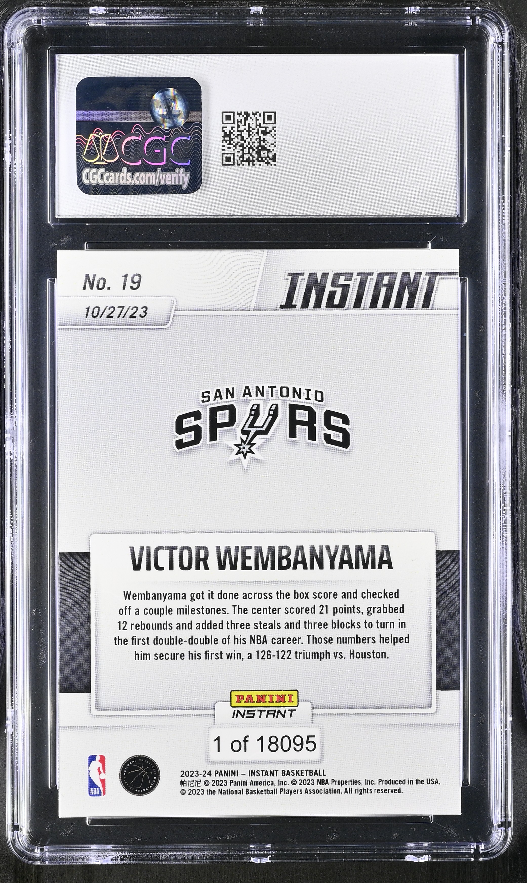 Victor Wembanyama 2023-24 Panini Instant #19 RC (CGC 9.5) at PristineAuction.com Victor Wembanyama 2023-24 Panini Instant #19 RC (CGC 9.5) at PristineAuction.com
