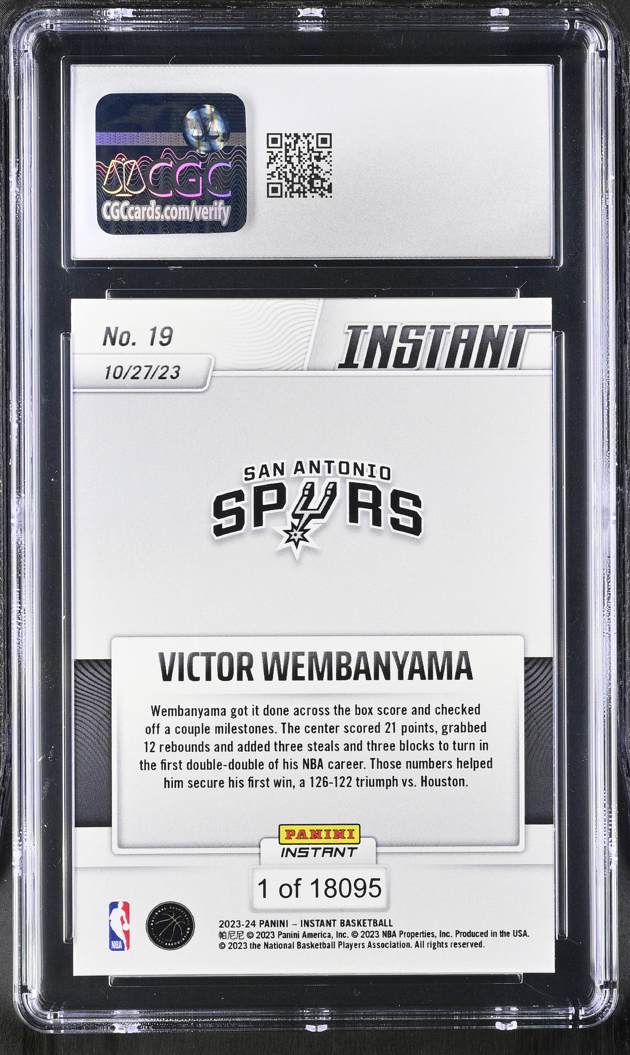 Victor Wembanyama 2023-24 Panini Instant #19 RC (CGC 9.5) at PristineAuction.com Victor Wembanyama 2023-24 Panini Instant #19 RC (CGC 9.5) at PristineAuction.com