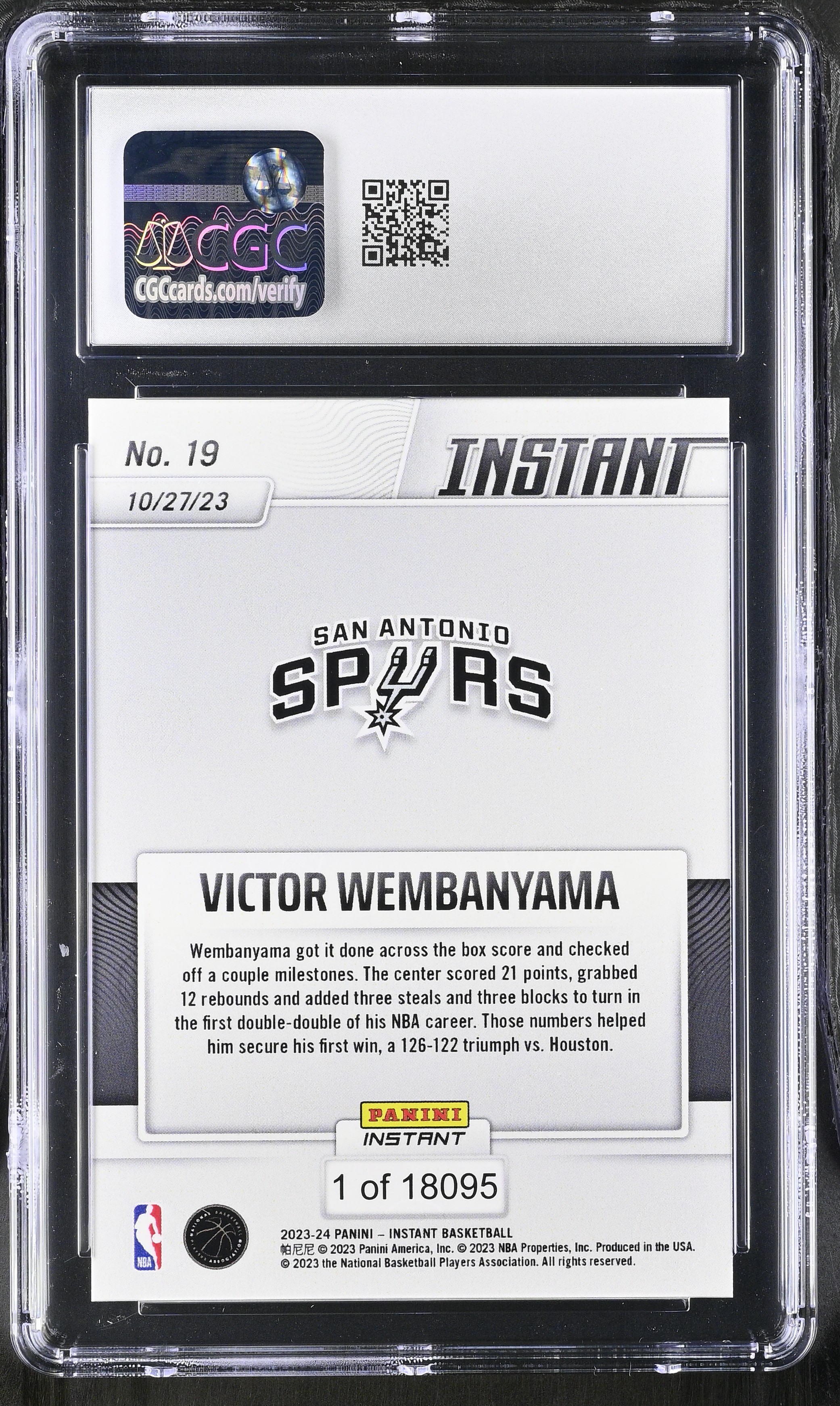 Victor Wembanyama 2023-24 Panini Instant #19 RC (CGC 9.5) at PristineAuction.com Victor Wembanyama 2023-24 Panini Instant #19 RC (CGC 9.5) at PristineAuction.com