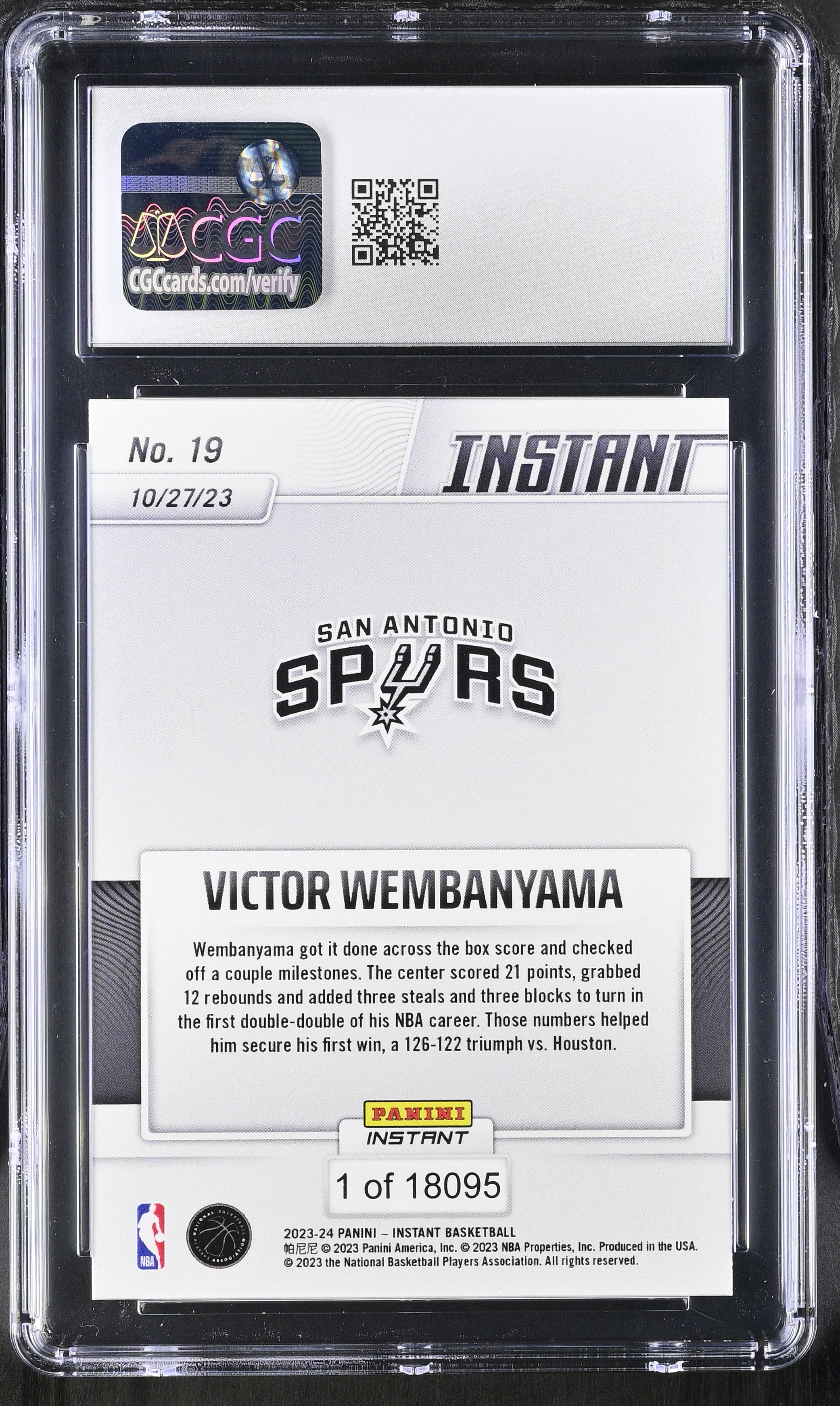 Victor Wembanyama 2023-24 Panini Instant #19 RC (CGC 9.5) at PristineAuction.com Victor Wembanyama 2023-24 Panini Instant #19 RC (CGC 9.5) at PristineAuction.com