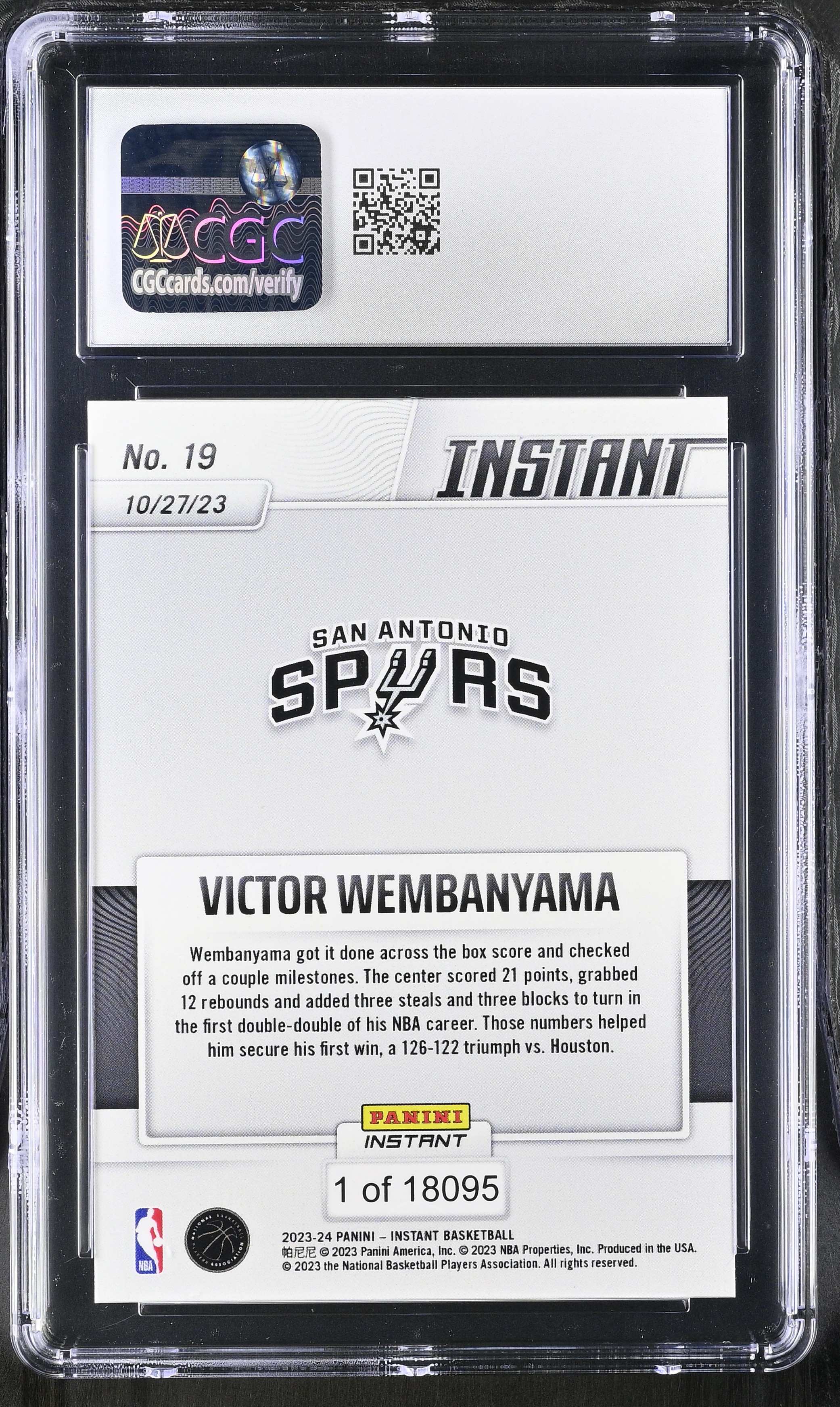 Victor Wembanyama 2023-24 Panini Instant #19 RC (CGC GEM MINT 10) at PristineAuction.com Victor Wembanyama 2023-24 Panini Instant #19 RC (CGC GEM MINT 10) at PristineAuction.com