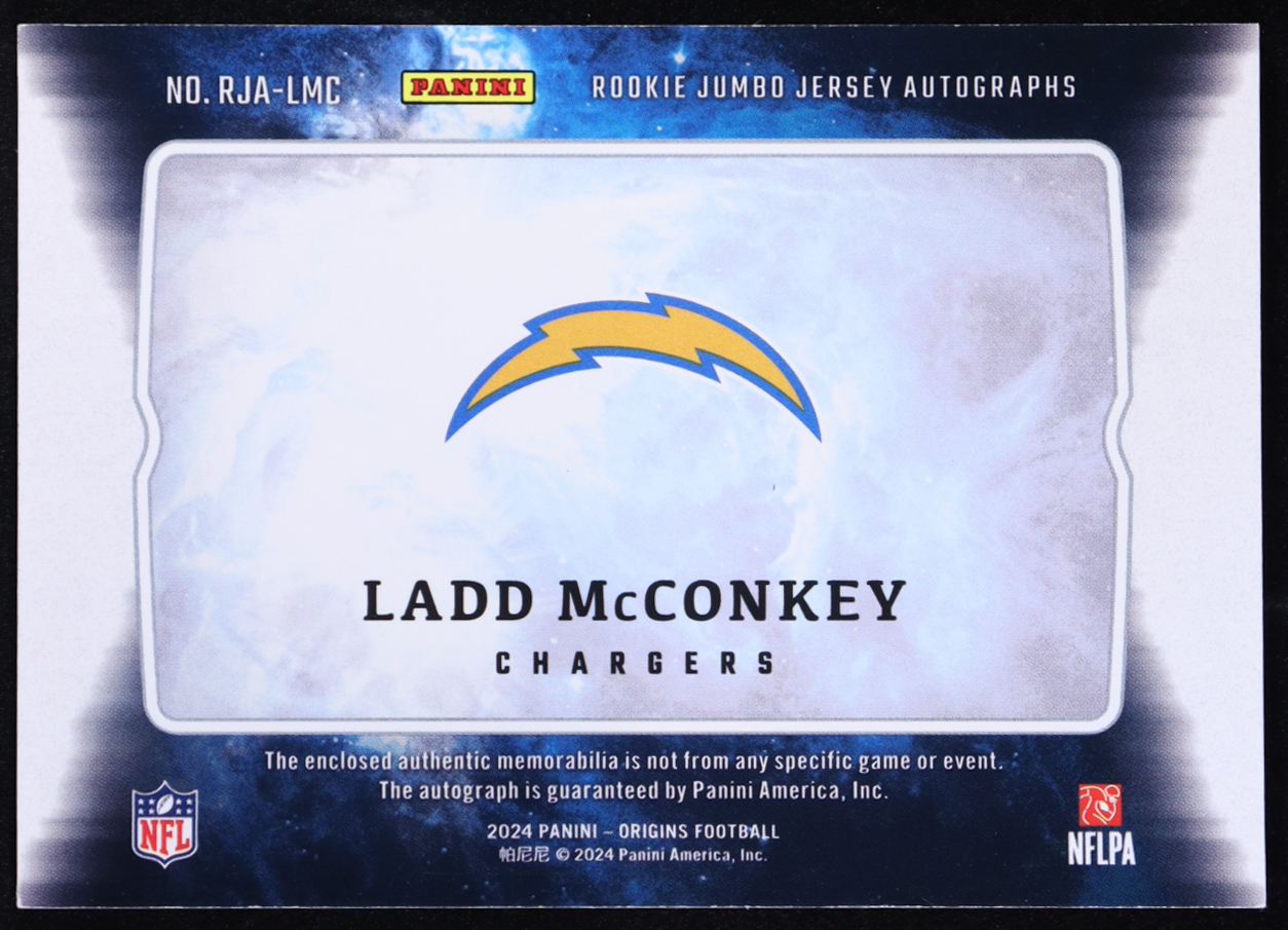 Ladd McConkey 2024 Panini Origins Rookie Jumbo Patch Autographs Orange #21 RC #75/75 at PristineAuction.com Ladd McConkey 2024 Panini Origins Rookie Jumbo Patch Autographs Orange #21 RC #75/75 at PristineAuction.com