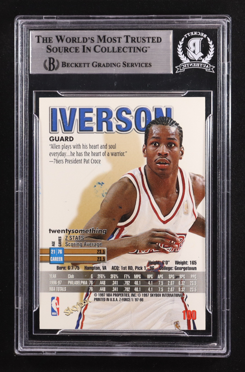 Allen Iverson Signed 1997-98 Z-Force #100 (BGS) at PristineAuction.com Allen Iverson Signed 1997-98 Z-Force #100 (BGS) at PristineAuction.com