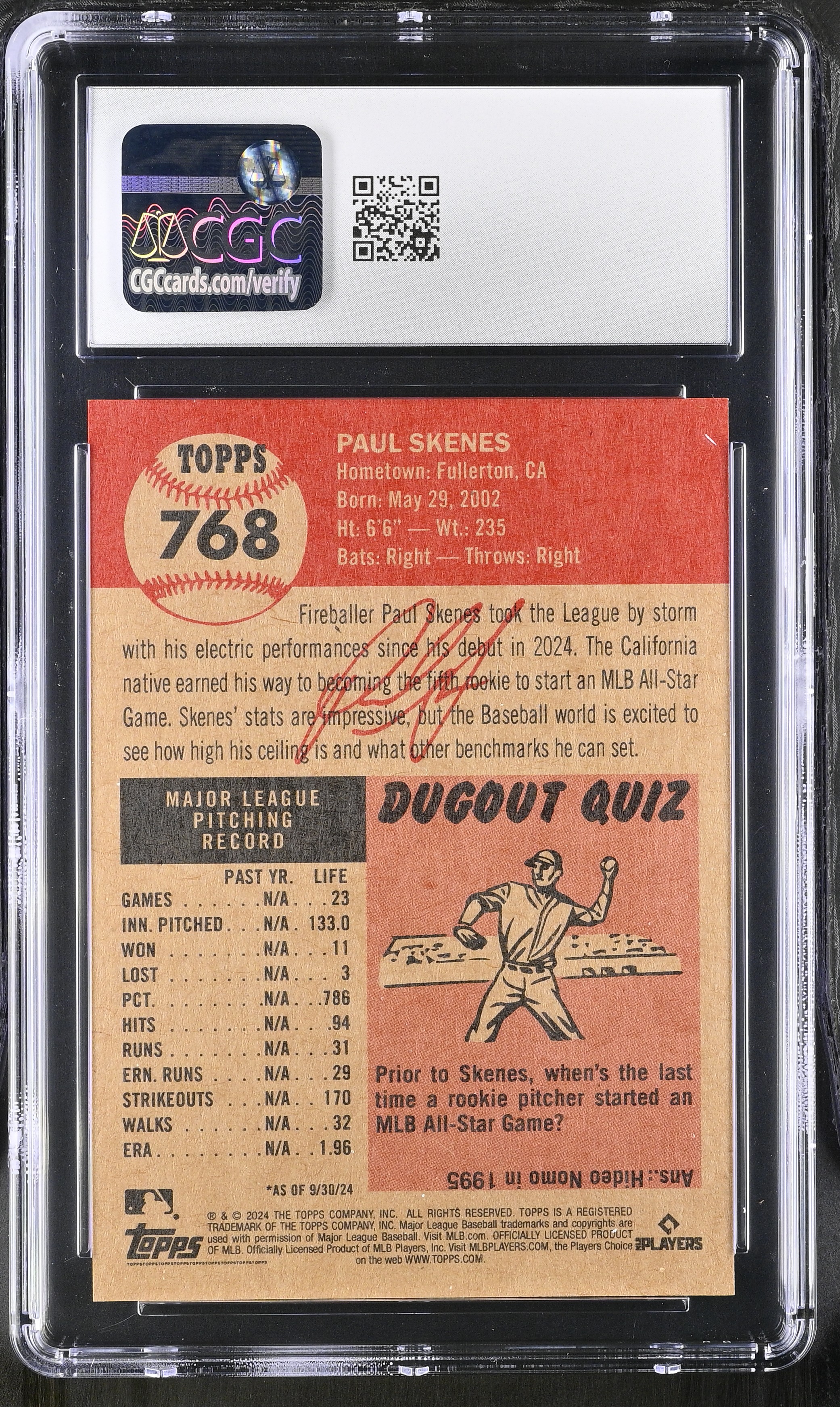 Paul Skenes 2024 Topps Living Set #768 RC (CGC 9) at PristineAuction.com Paul Skenes 2024 Topps Living Set #768 RC (CGC 9) at PristineAuction.com