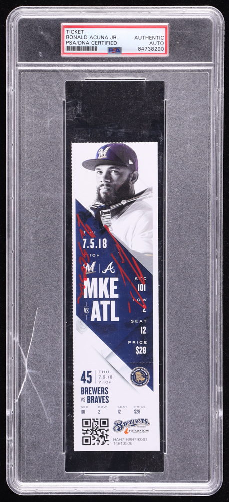 Ronald Acuna Jr. Signed 2018 Rookie Season MLB Ticket Inscribed "RC Season" (PSA) at PristineAuction.com Ronald Acuna Jr. Signed 2018 Rookie Season MLB Ticket Inscribed "RC Season" (PSA) at PristineAuction.com