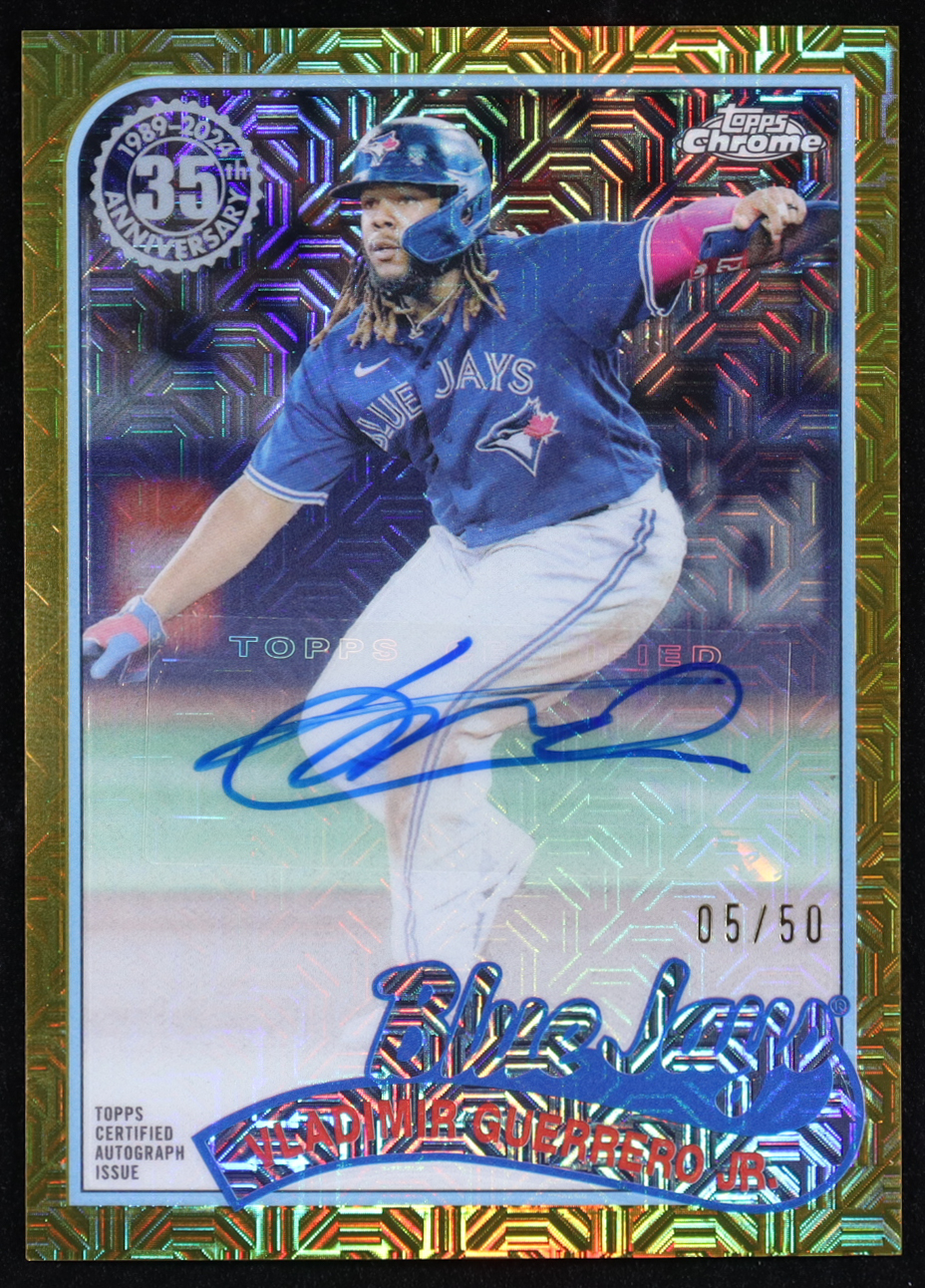Vladimir Guerrero Jr. 2024 '89 Topps Silver Pack Chrome Series 2 Autographs Gold Refractors 35th Anniversary #2T89C-97 #05/50 at PristineAuction.com Vladimir Guerrero Jr. 2024 '89 Topps Silver Pack Chrome Series 2 Autographs Gold Refractors 35th Anniversary #2T89C-97 #05/50 at PristineAuction.com