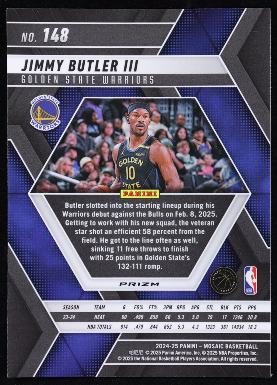 Jimmy Butler 2024-25 Panini Prizm Mosaic Honeycomb #148 at PristineAuction.com Jimmy Butler 2024-25 Panini Prizm Mosaic Honeycomb #148 at PristineAuction.com