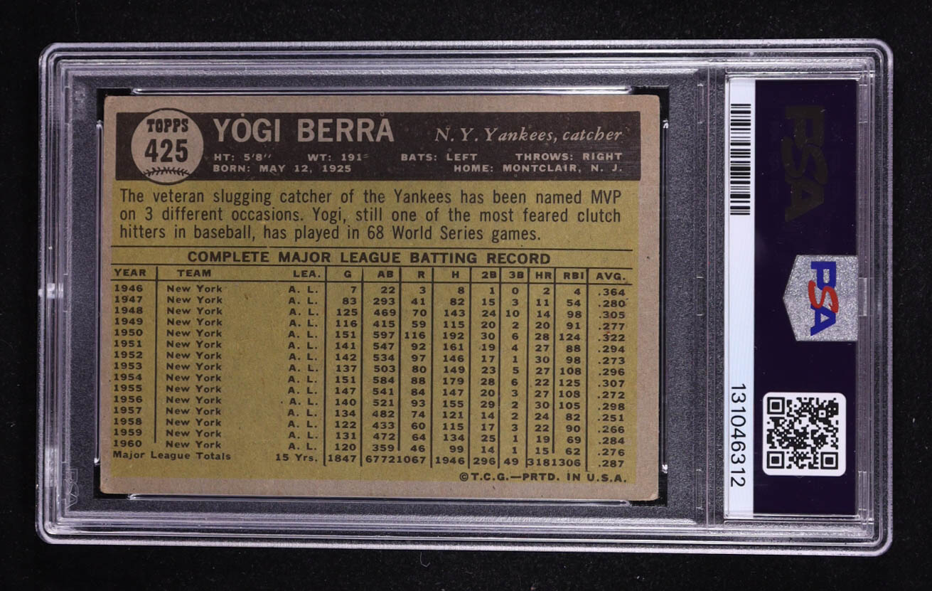 Yogi Berra 1961 Topps #425 (PSA 2) at PristineAuction.com Yogi Berra 1961 Topps #425 (PSA 2) at PristineAuction.com