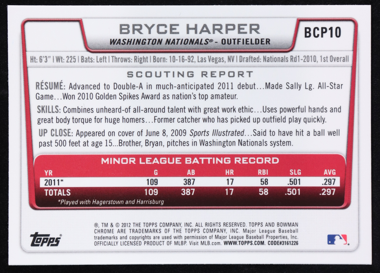 Bryce Harper 2012 Bowman Chrome Prospects #BCP-10 RC at PristineAuction.com Bryce Harper 2012 Bowman Chrome Prospects #BCP-10 RC at PristineAuction.com