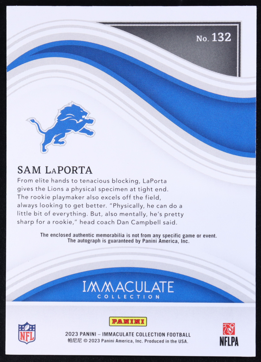 Sam LaPorta 2023 Immaculate Collection #132 JSY AU RC #36/99 at PristineAuction.com Sam LaPorta 2023 Immaculate Collection #132 JSY AU RC #36/99 at PristineAuction.com