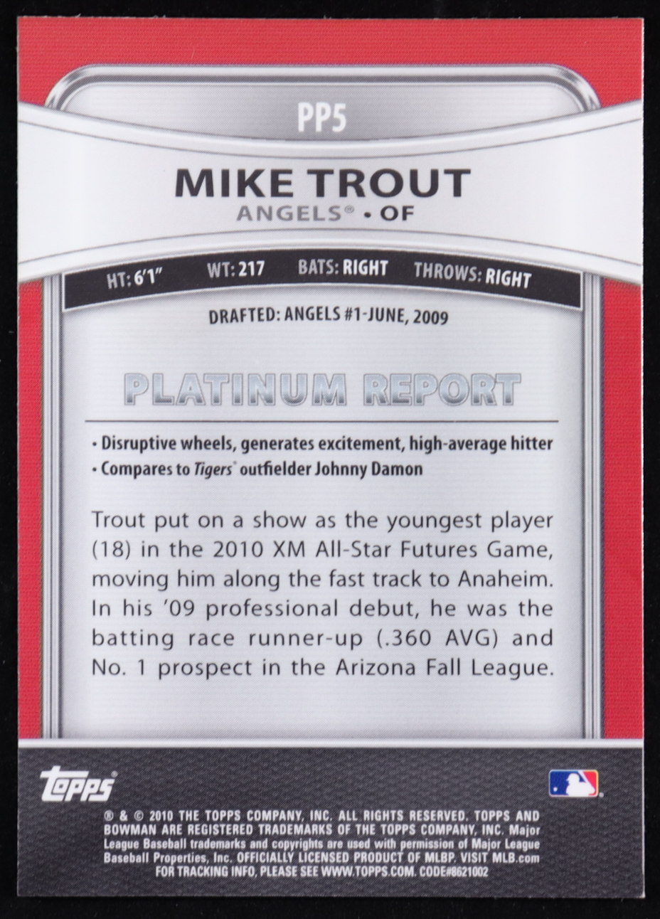 Mike Trout 2010 Topps Platinum Report #PP5 RC at PristineAuction.com Mike Trout 2010 Topps Platinum Report #PP5 RC at PristineAuction.com