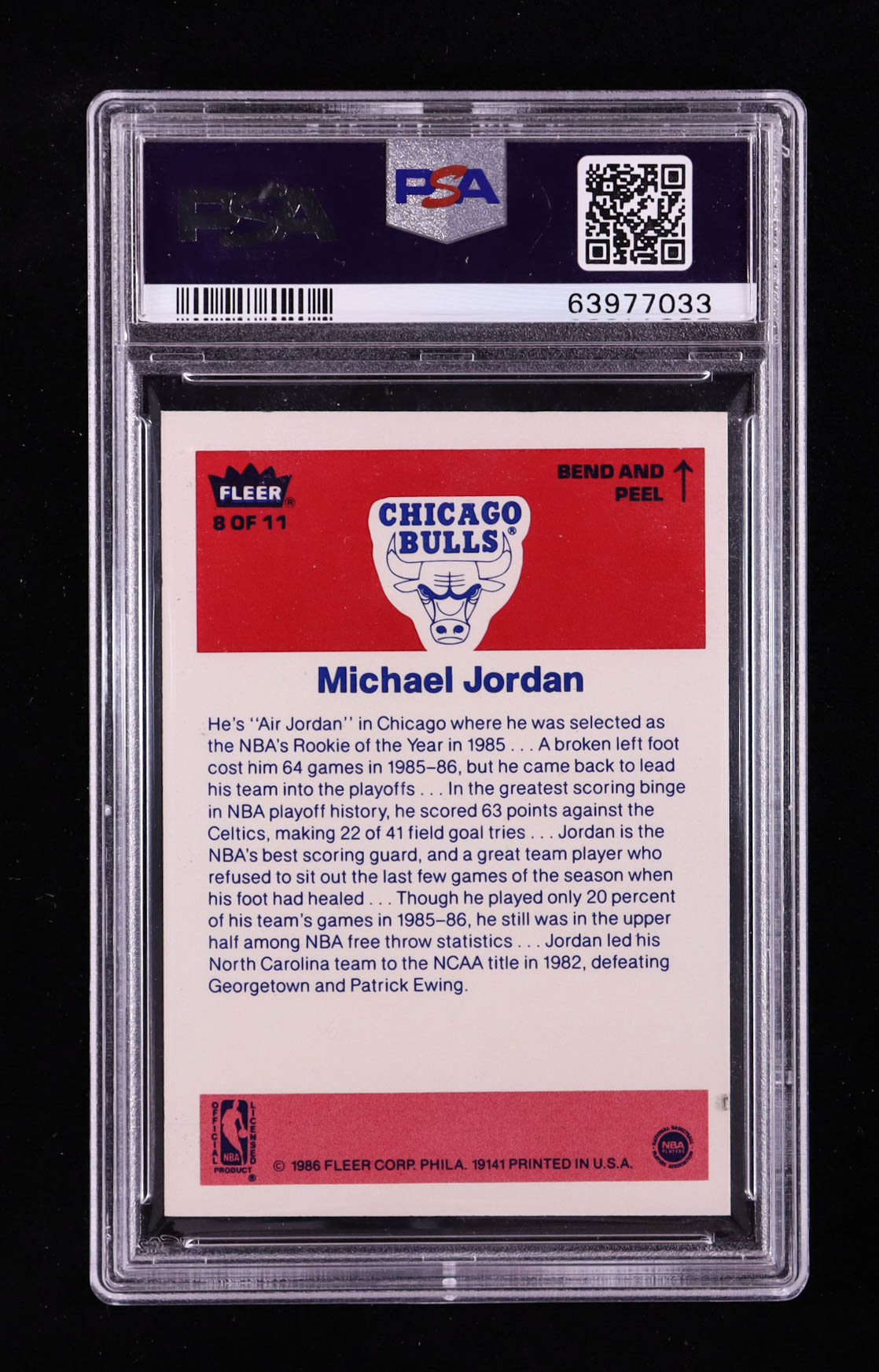 Michael Jordan 1986-87 Fleer Stickers #8 RC (PSA 6) at PristineAuction.com Michael Jordan 1986-87 Fleer Stickers #8 RC (PSA 6) at PristineAuction.com