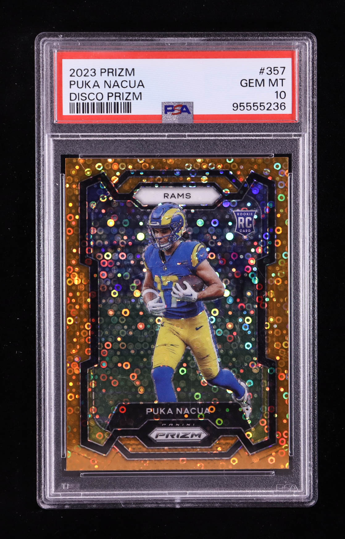 Puka Nacua 2023 Panini Prizm Prizms Orange Disco #357 RC (PSA 10) at PristineAuction.com Puka Nacua 2023 Panini Prizm Prizms Orange Disco #357 RC (PSA 10) at PristineAuction.com