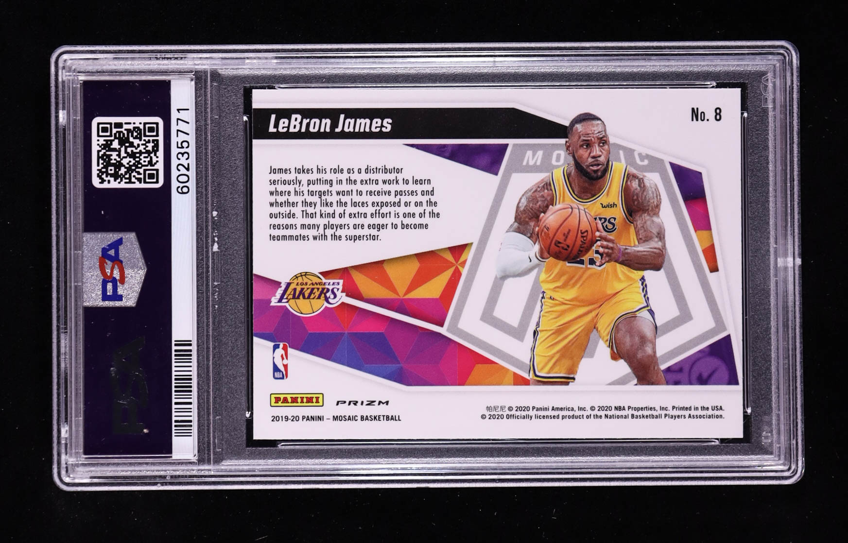 LeBron James 2019-20 Panini Mosaic Give and Go Mosaic #8 (PSA 10) at PristineAuction.com LeBron James 2019-20 Panini Mosaic Give and Go Mosaic #8 (PSA 10) at PristineAuction.com