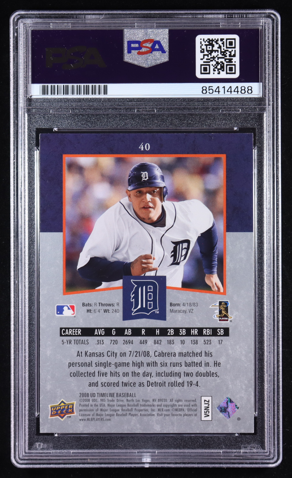 Miguel Cabrera Signed 2008 Upper Deck Timeline #40 (PSA) at PristineAuction.com Miguel Cabrera Signed 2008 Upper Deck Timeline #40 (PSA) at PristineAuction.com