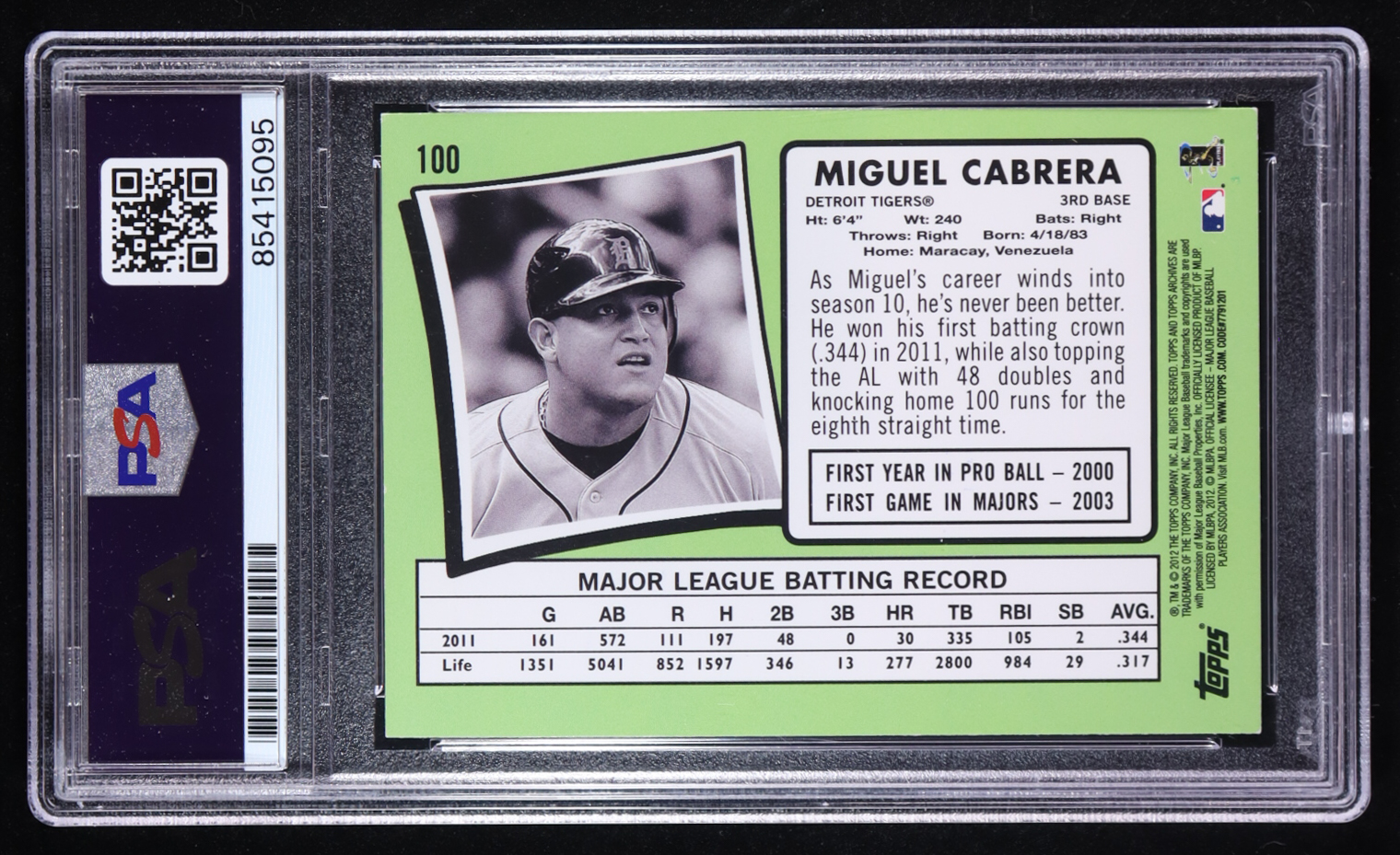 Miguel Cabrera Signed 2012 Topps Archives #100 (PSA) at PristineAuction.com Miguel Cabrera Signed 2012 Topps Archives #100 (PSA) at PristineAuction.com