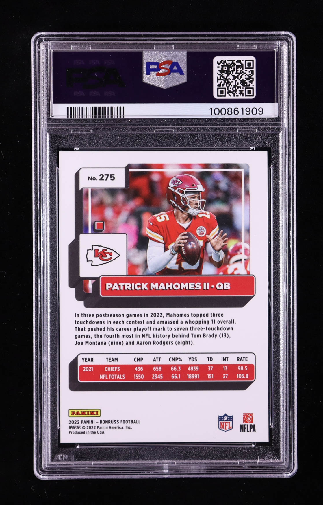 Patrick Mahomes II 2022 Donruss Press Proof Premium #275 (PSA 10) at PristineAuction.com Patrick Mahomes II 2022 Donruss Press Proof Premium #275 (PSA 10) at PristineAuction.com