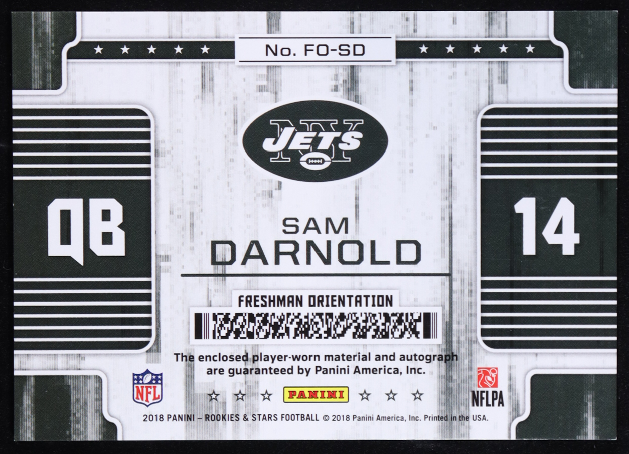 Sam Darnold 2018 Rookies and Stars Freshman Orientation Jersey Autographs #3 RC #12/49 at PristineAuction.com Sam Darnold 2018 Rookies and Stars Freshman Orientation Jersey Autographs #3 RC #12/49 at PristineAuction.com