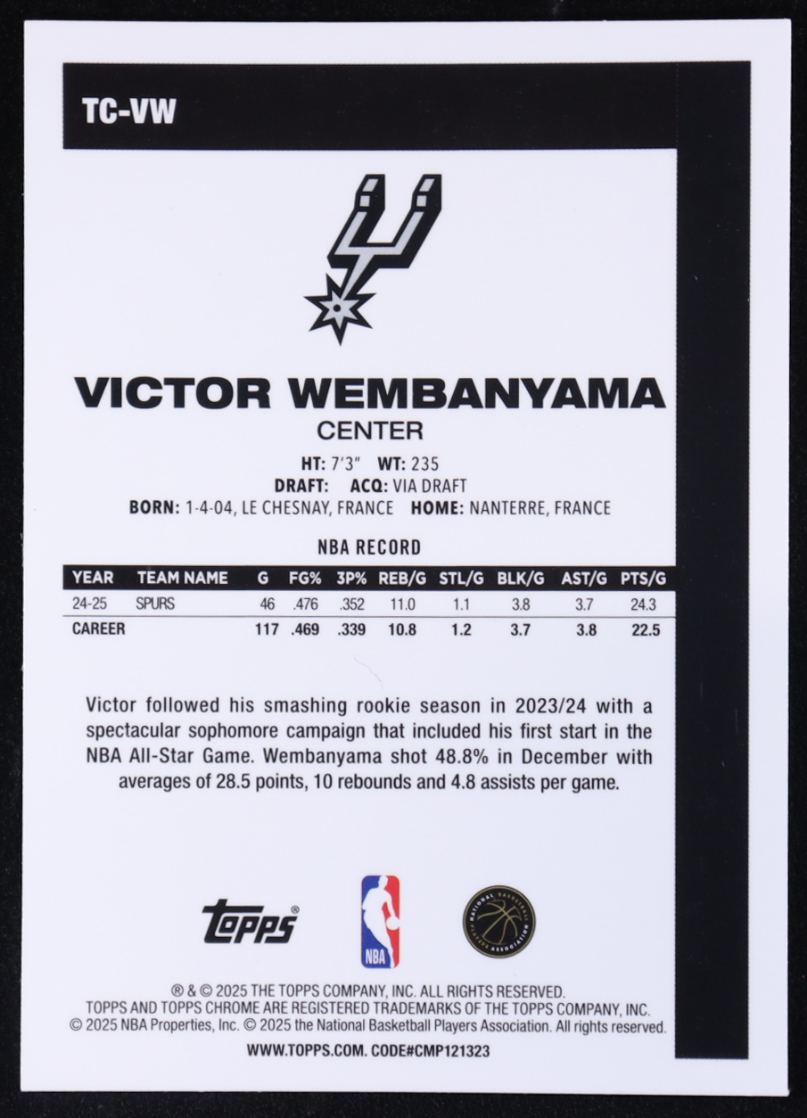 Victor Wembanyama 2025-26 Topps '80-81 Topps Chrome Aqua Mojo Refractors #TCVW #186/199 at PristineAuction.com Victor Wembanyama 2025-26 Topps '80-81 Topps Chrome Aqua Mojo Refractors #TCVW #186/199 at PristineAuction.com