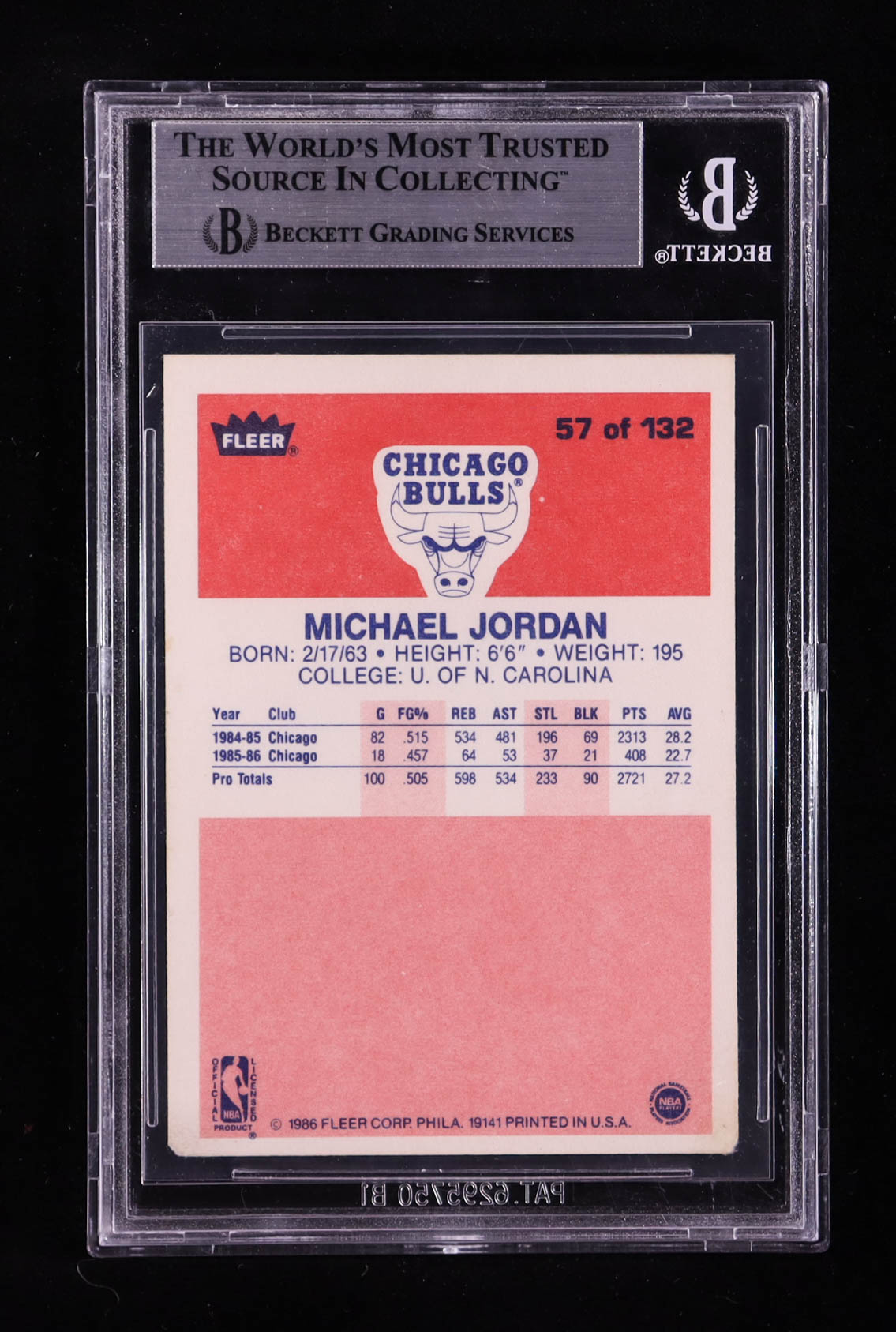 Michael Jordan 1986-87 Fleer #57 RC (BGS Authentic) (Altered) at PristineAuction.com Michael Jordan 1986-87 Fleer #57 RC (BGS Authentic) (Altered) at PristineAuction.com