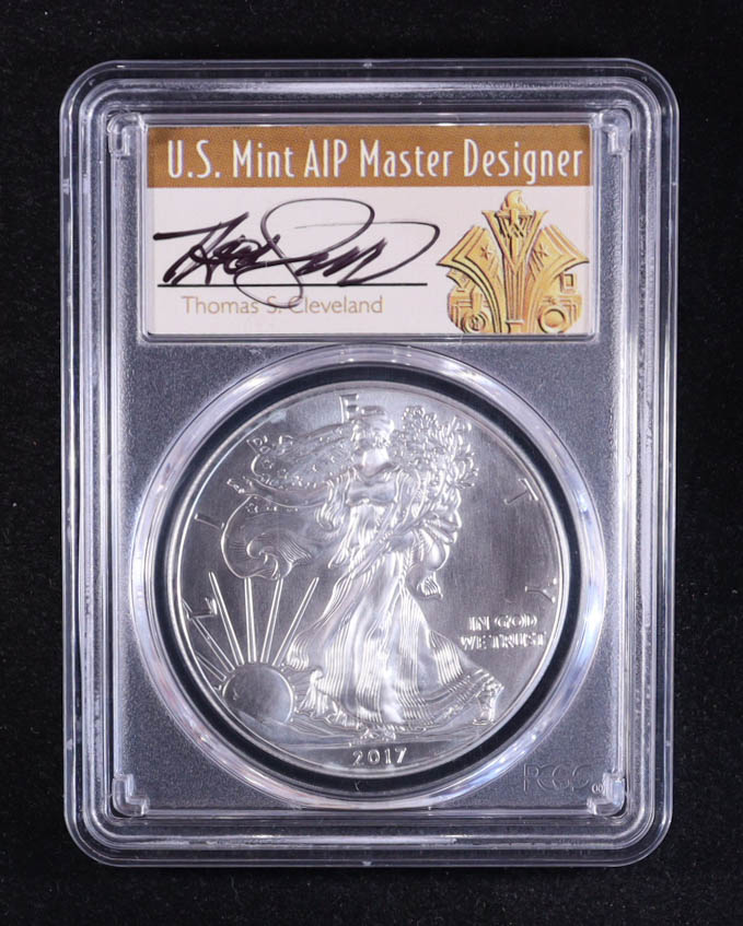 2017-(S) American Silver Eagle, Struck at San Francisco Thomas Cleveland Hand-Signed Signature Label (PCGS MS69) at PristineAuction.com 2017-(S) American Silver Eagle, Struck at San Francisco Thomas Cleveland Hand-Signed Signature Label (PCGS MS69) at PristineAuction.com