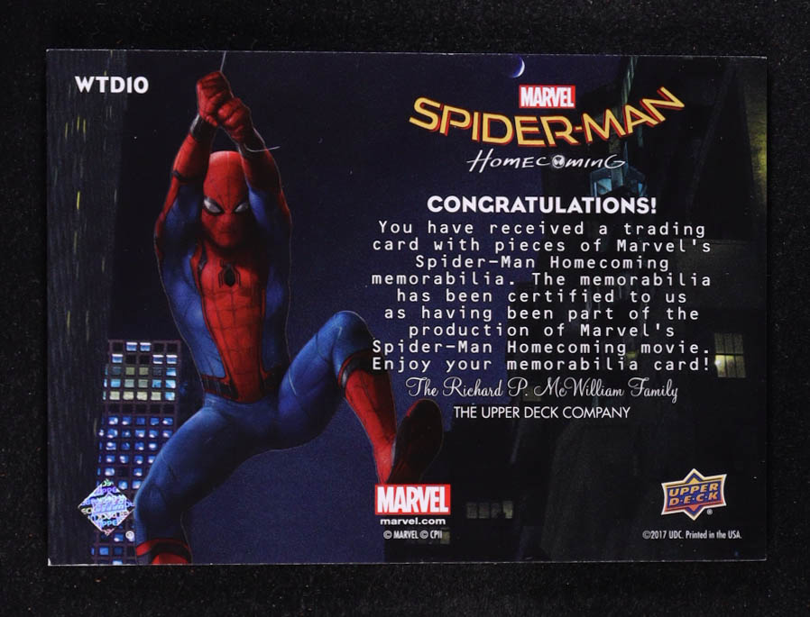 Spider-Man 2017 Upper Deck Spider-Man Homecoming Webbed Threads Dual Memorabilia #WTD10 at PristineAuction.com Spider-Man 2017 Upper Deck Spider-Man Homecoming Webbed Threads Dual Memorabilia #WTD10 at PristineAuction.com