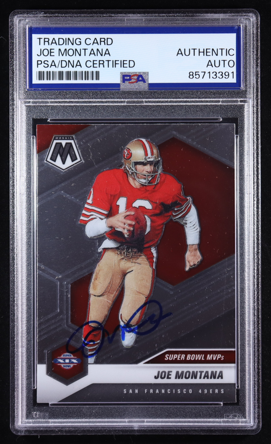 Joe Montana Signed 2021 Panini Mosaic #292 MVP (PSA) at PristineAuction.com Joe Montana Signed 2021 Panini Mosaic #292 MVP (PSA) at PristineAuction.com