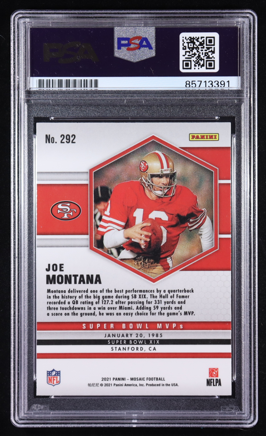 Joe Montana Signed 2021 Panini Mosaic #292 MVP (PSA) at PristineAuction.com Joe Montana Signed 2021 Panini Mosaic #292 MVP (PSA) at PristineAuction.com