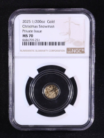 2025 Christmas Snowman 1/200 oz .999 Fine Gold Coin (NGC MS70) at PristineAuction.com