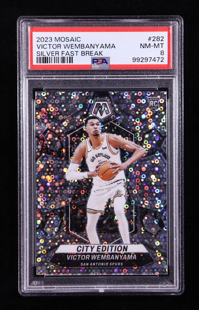 Victor Wembanyama 2023-24 Panini Mosaic Mosaic Fast Break Silver #282 RC / City Edition (PSA 8) at PristineAuction.com Victor Wembanyama 2023-24 Panini Mosaic Mosaic Fast Break Silver #282 RC / City Edition (PSA 8) at PristineAuction.com