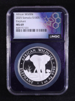 2025 Somalia 100S African Wildlife Series, Elephant - 1oz .9999 Fine Silver Coin (NGC MS69) at PristineAuction.com