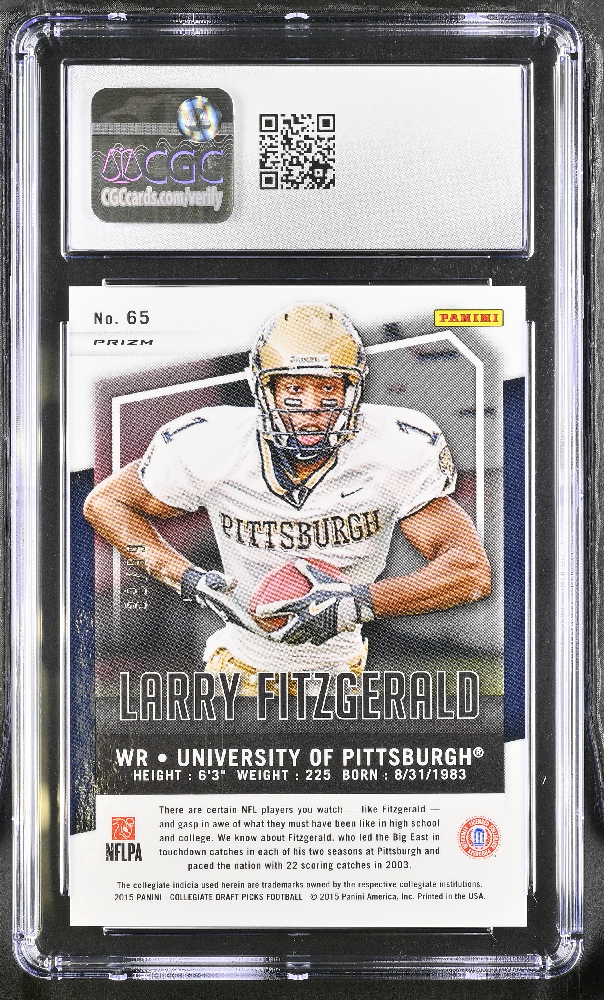 Larry Fitzgerald 2015 Panini Prizm Draft Picks Prizms Purple #65 #38/99 (CGC 10) at PristineAuction.com Larry Fitzgerald 2015 Panini Prizm Draft Picks Prizms Purple #65 #38/99 (CGC 10) at PristineAuction.com