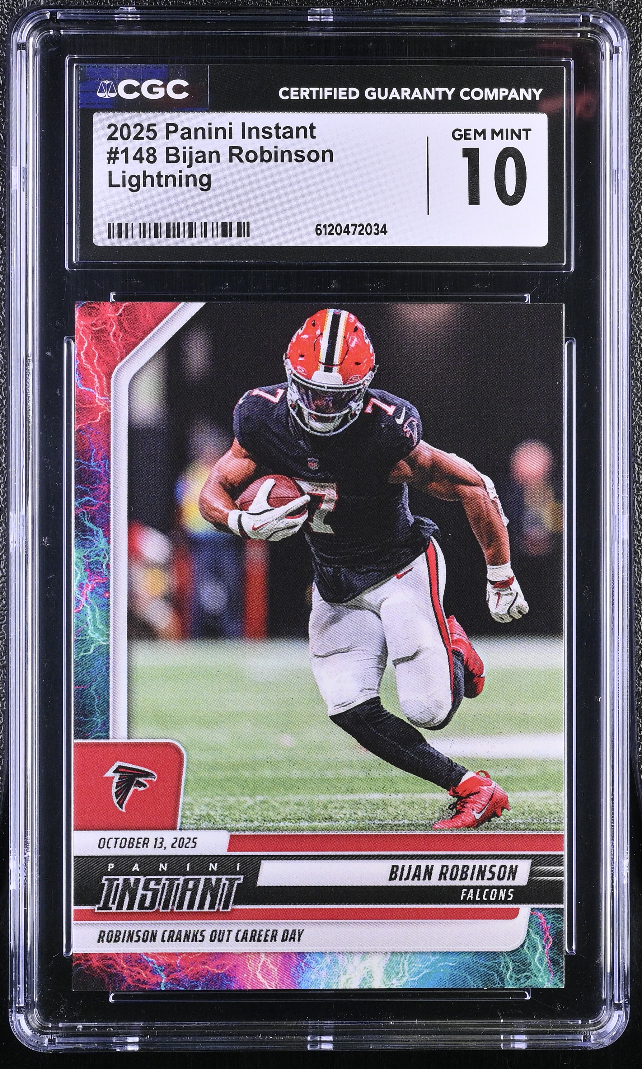 Bijan Robinson 2025 Panini Instant Lightning #148 (CGC 10) at PristineAuction.com Bijan Robinson 2025 Panini Instant Lightning #148 (CGC 10) at PristineAuction.com