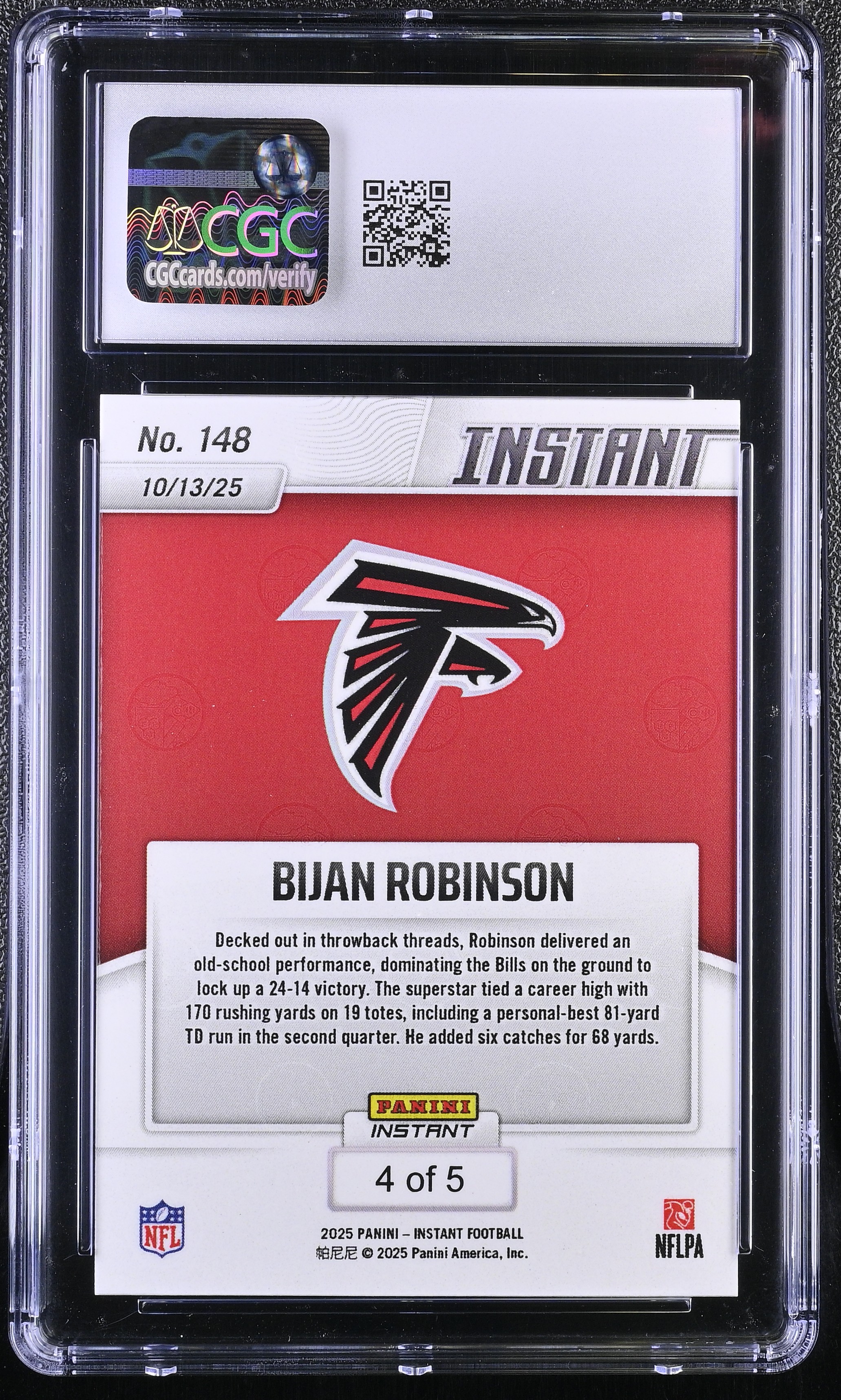 Bijan Robinson 2025 Panini Instant Lightning #148 (CGC 10) at PristineAuction.com Bijan Robinson 2025 Panini Instant Lightning #148 (CGC 10) at PristineAuction.com
