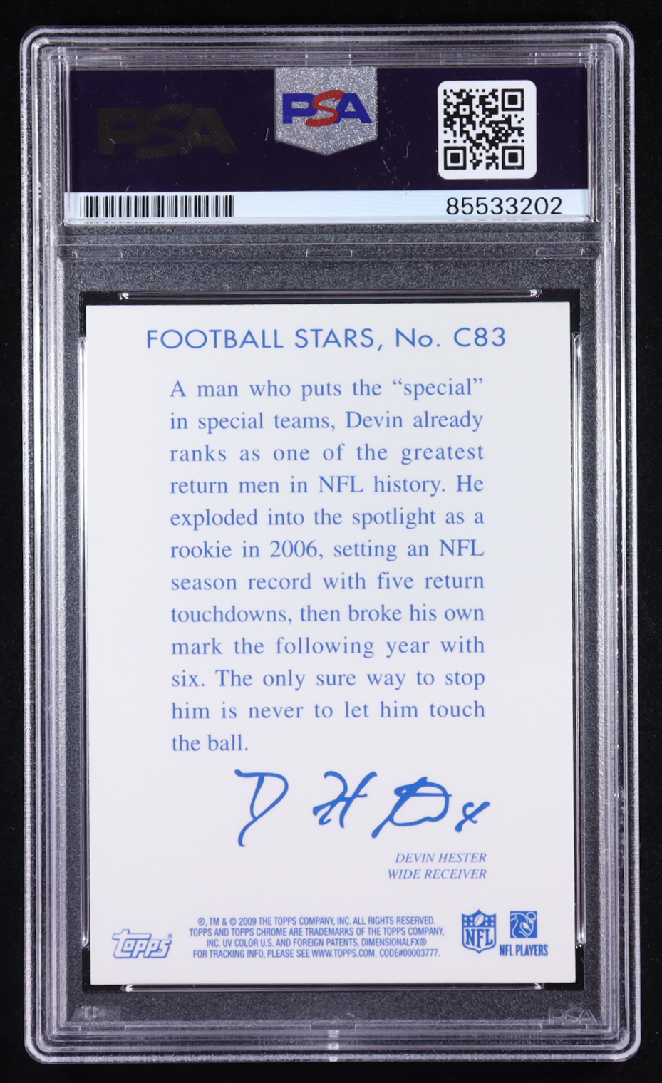 Devin Hester Signed 2009 Topps Chrome Chicle #C83 (PSA) at PristineAuction.com Devin Hester Signed 2009 Topps Chrome Chicle #C83 (PSA) at PristineAuction.com