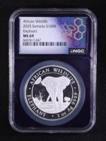 2025 Somalia 100S African Wildlife Series, Elephant - 1oz .9999 Fine Silver Coin (NGC MS69) at PristineAuction.com
