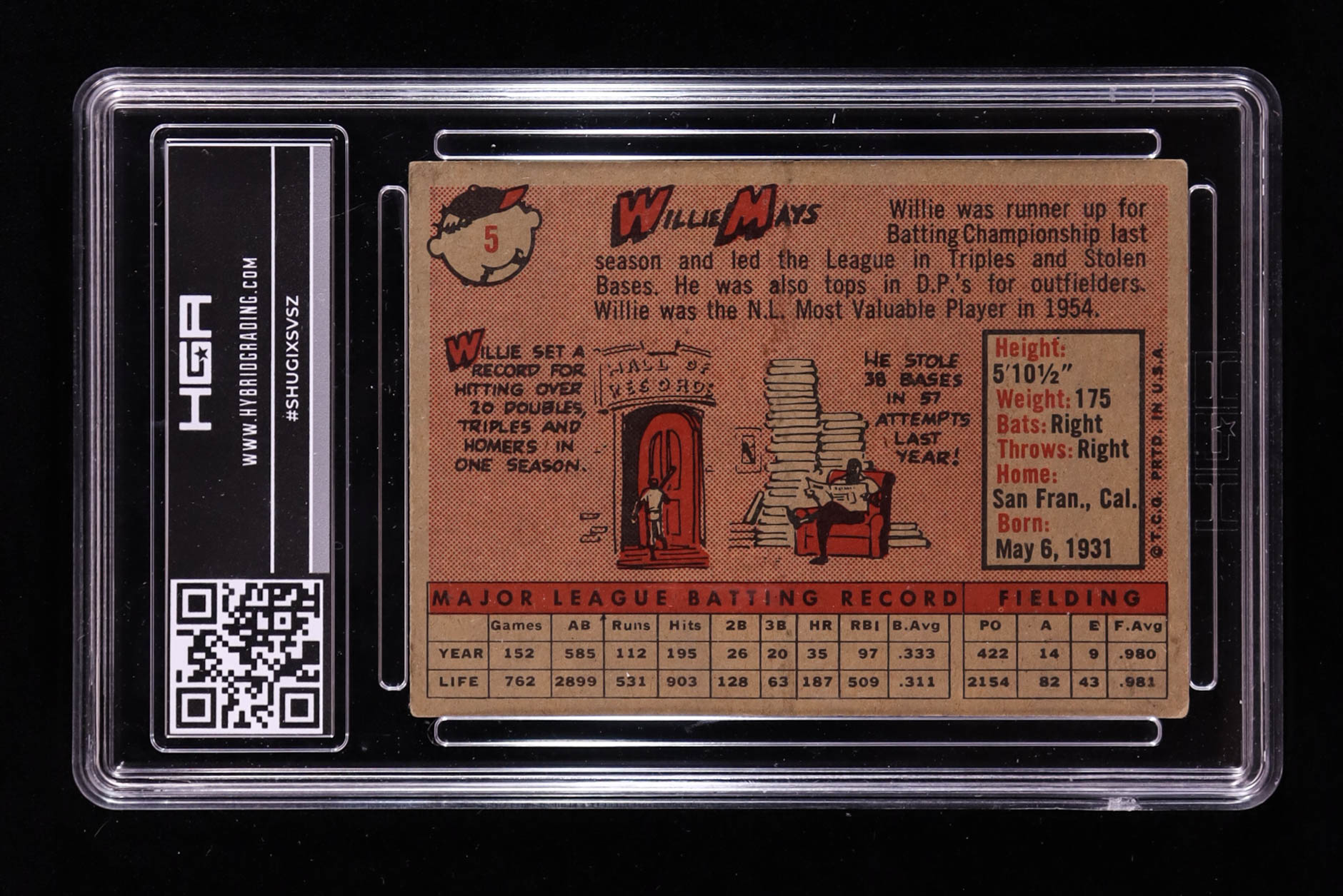 Willie Mays 1958 Topps #5 (HGA 5.5) at PristineAuction.com Willie Mays 1958 Topps #5 (HGA 5.5) at PristineAuction.com