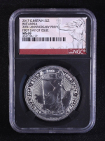2017 G.Britain &pound;2 Britannia, First Day of Issue, 20th Anniversary Privy 1oz .999 Fine Silver Coin (NGC MS69) at PristineAuction.com