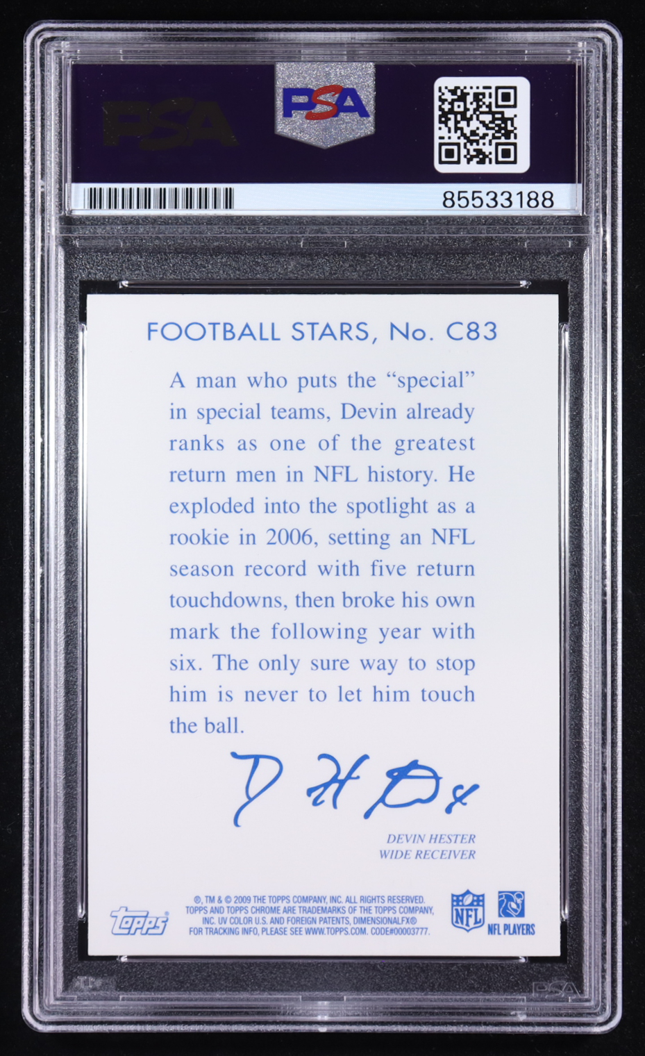 Devin Hester Signed 2009 Topps Chrome Chicle #C83 (PSA) at PristineAuction.com Devin Hester Signed 2009 Topps Chrome Chicle #C83 (PSA) at PristineAuction.com