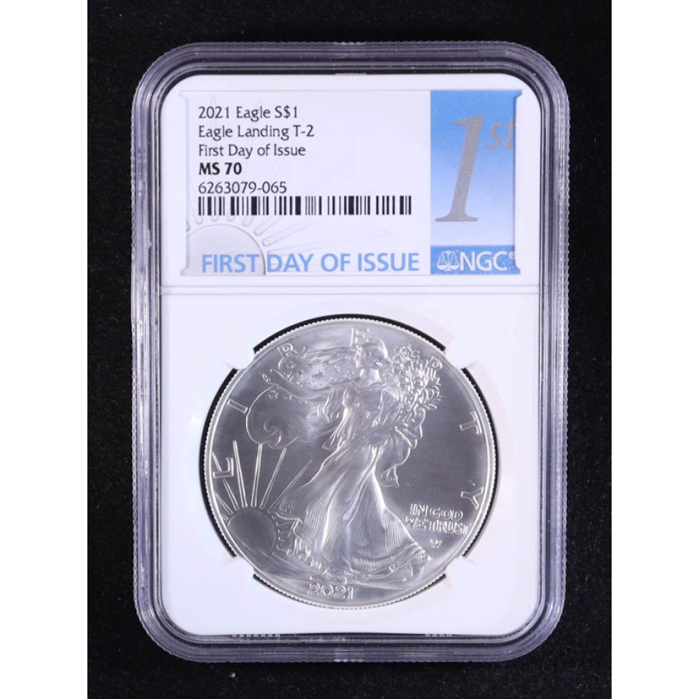 2021 American Silver $1 Eagle Type 2, First Day of Issue (NGC MS70) at PristineAuction.com