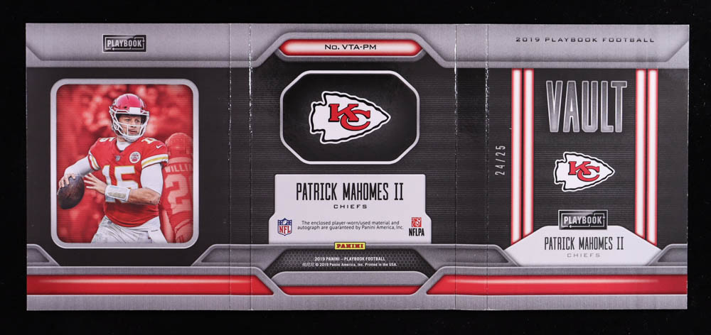 Patrick Mahomes II 2019 Panini Playbook Vault Tri Fold Jersey Autographs #11 #24/25 at PristineAuction.com Patrick Mahomes II 2019 Panini Playbook Vault Tri Fold Jersey Autographs #11 #24/25 at PristineAuction.com