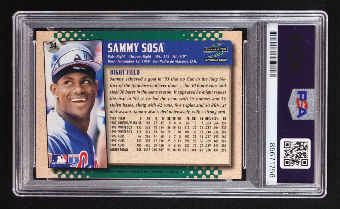 Sammy Sosa Signed 1995 Pinnacle Score #34 (PSA) at PristineAuction.com Sammy Sosa Signed 1995 Pinnacle Score #34 (PSA) at PristineAuction.com