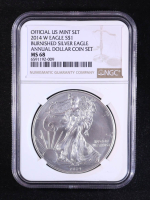 2014-W Burnished American Silver $1 Eagle, Official U.S. Mint Annual Dollar Coin Set (NGC MS68) at PristineAuction.com